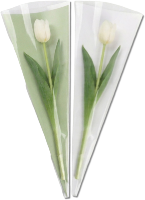 펴나나다 꽃 한송이 비닐 포장지, 100개, 화이트+그린