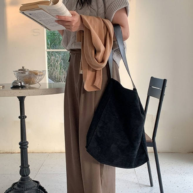 [Bahn 3컬러] 빅사이즈 레더 스웨이드 숄더백