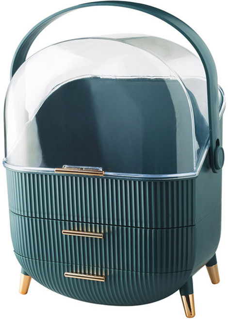 [신혼일기] 골드 손잡이 투명커버 화장품정리함, 그린, 1개