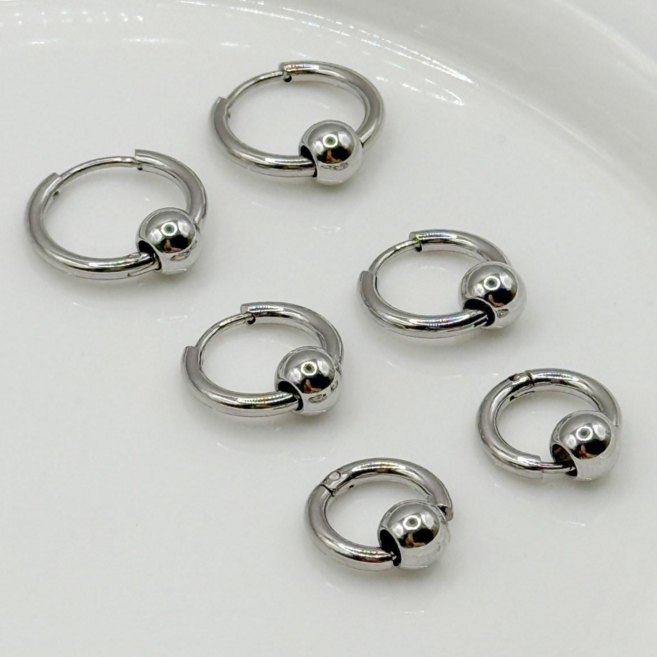 써지컬스틸 포인트 볼드 링 원터치 링귀걸이