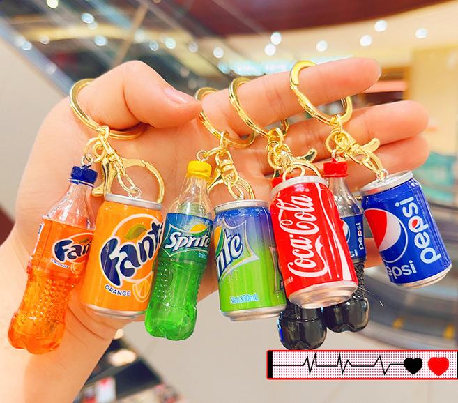 (((4종 세트))) 코카콜라+펩시+스프라이트+환타 키링 음료수 키링 음료수 병 캔 키링 커플 가방 자동차 장식, 1세트
