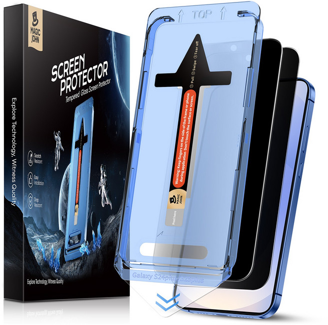 MAGIC JOHN 매직존 갤럭시 사생활보호 프라이버시 강화유리 휴대폰 액정필름 지문방지 먼지제거 풀커버+부착키트 2매입, 1세트