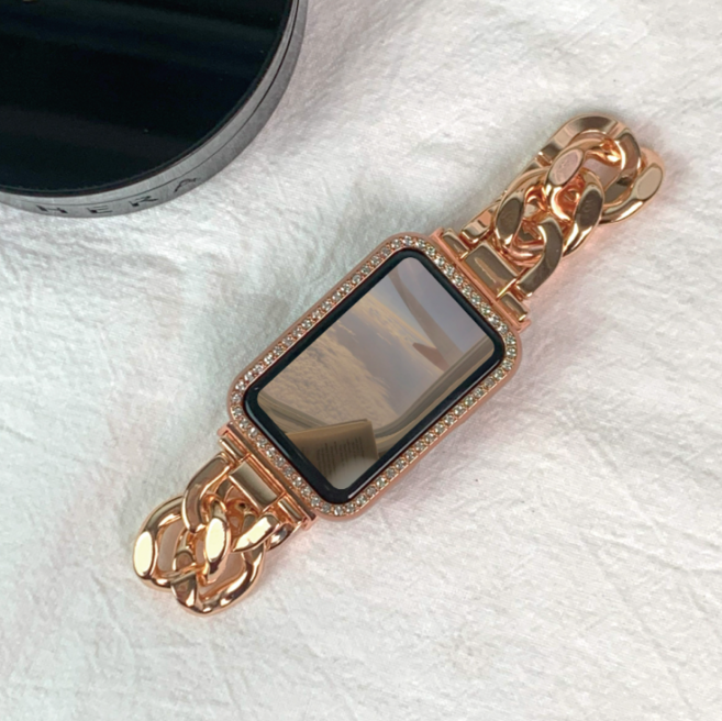 엔터콘 갤럭시핏3 체인 메탈 브레이슬릿 스트랩 밴드, 로즈골드, 1개, 로즈골드