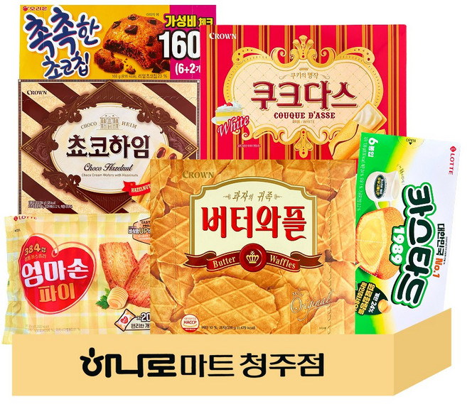 사무실/탕비실 인기과자 종합 선물세트A (버터와플+초코하임+카스타드 오리지널+엄마손파이+촉촉한 초코칩+쿠크다스 화이트), 1박스, 과자선물세트A