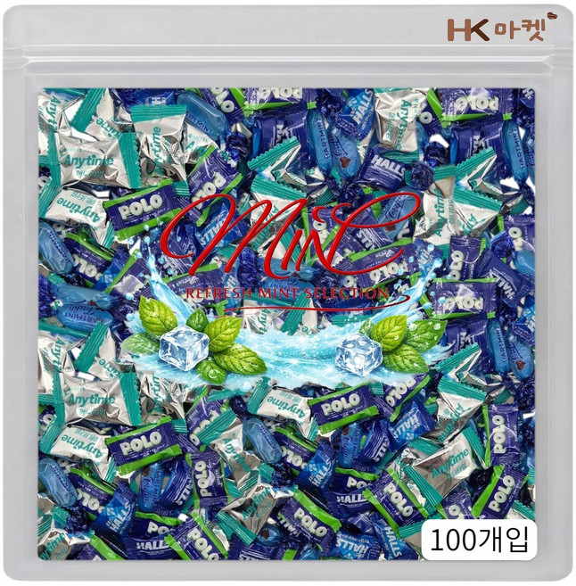 에이치케이마켓 리프레쉬 박하 셀렉션 민트캔디 4종 혼합 100개입(하트민트 폴로 호올스 애니타임), 1개, 380g