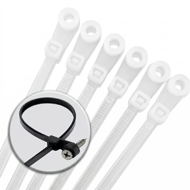스크류 마운트 케이블타이 전선 고정 배선 정리 타이, 화이트, 1세트