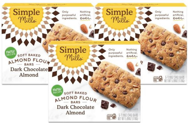 Simple Mills 과자 칩 심플 밀스 너티 바나나 브레드 소프트 베이크 아몬드 가루 바 5.99 온스, 다크 초콜릿 아몬드, 1개, 170g