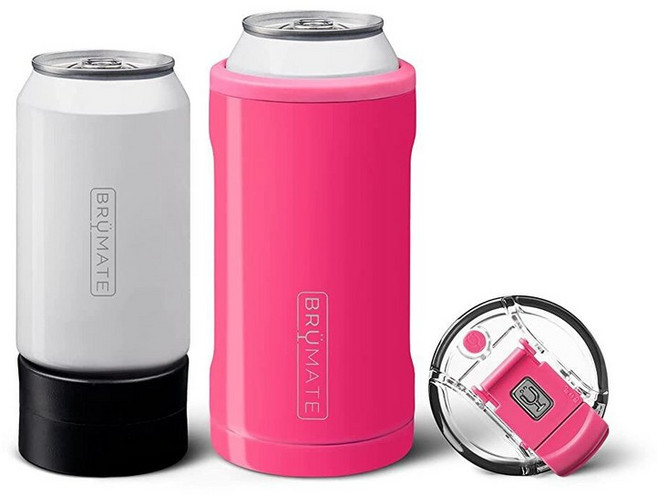 BruMate BrüMate Hopsulator Trio 3-in-1 단열 캔 쿨러 354.9ml(12온스) / 473.2ml(16온스) 캔용 + 뚜껑이 있는 100% 누출, 네온 핑크