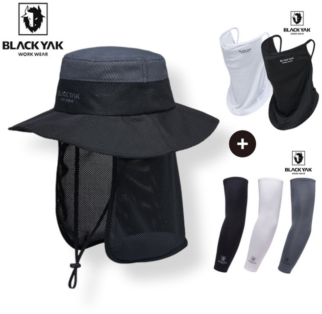블랙야크 하계용품 남여공용 3종 / S- 매쉬햇 정글모 페이스 넥 마스크 쿨토시, 58, 블랙(흑), 블랙(검정)