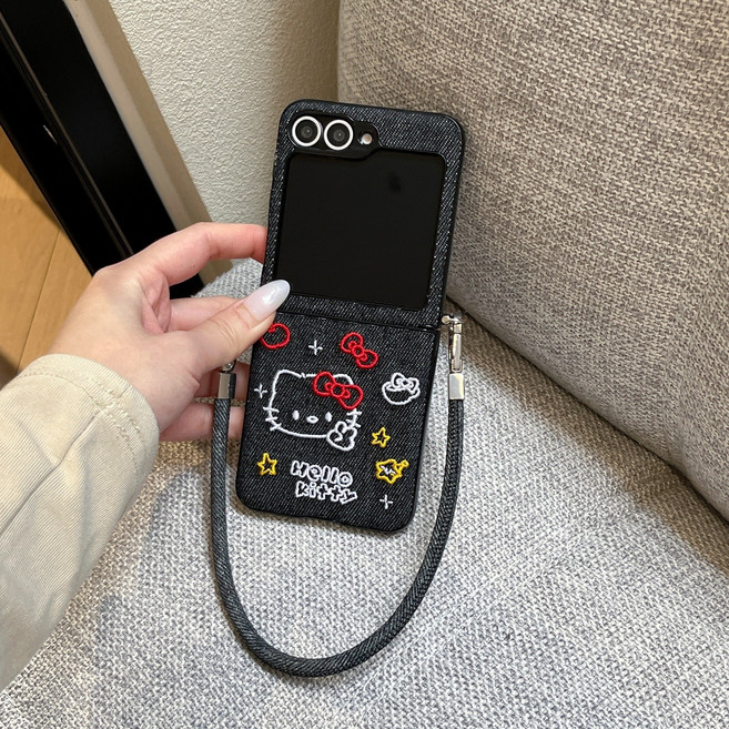 아펙시움 핸드폰케이스 갤럭시 z플립4 z플립5 z플립6 z플립7 낙상 방지 휴대폰케이스 자수 고양이