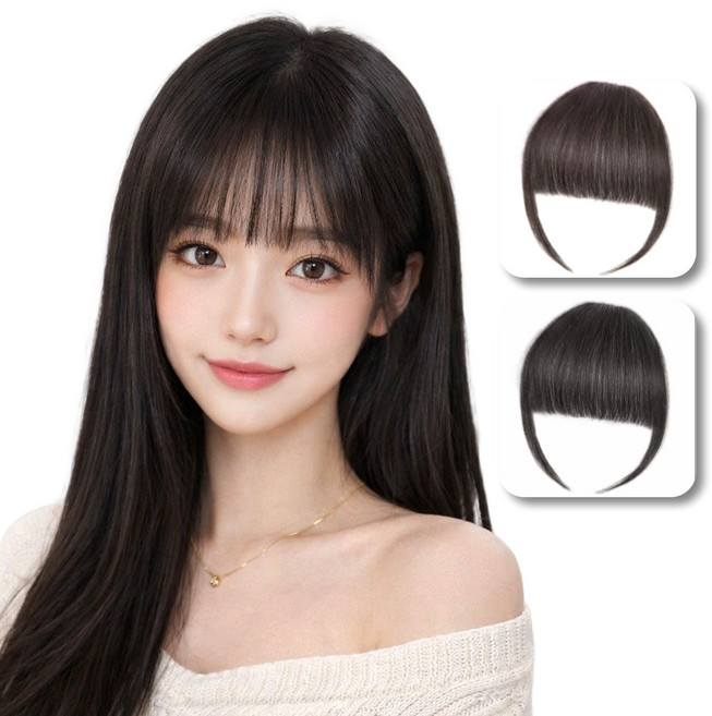 솔레비타 인모 100% 여성 사이드뱅 앞머리 가발 얼굴커버형, 1개, 블랙