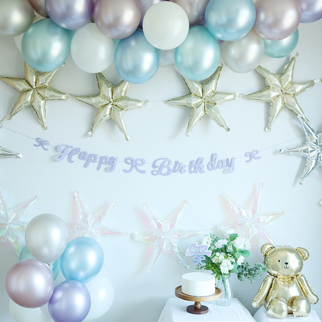 [파티조엘] 스타 가랜드 벌룬 4타입 별풍선가랜드 겨울왕국 눈결정 어린이집 생일파티, 1개, 골드 끈9미터추가