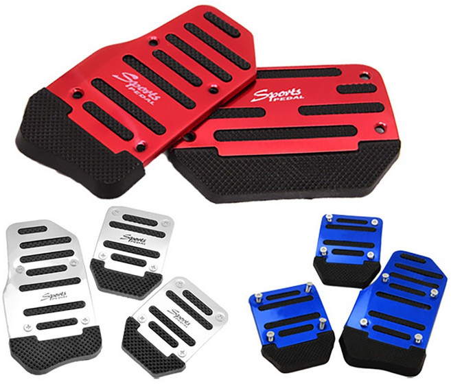 도매짱 자동차 페달 커버 오토 스틱 알루미늄 카바 차량 스포츠 튜닝 용품 논슬립 미끄림 방지 아반떼 산타페 승용차 자가용 (domejjang), C.오토-블루