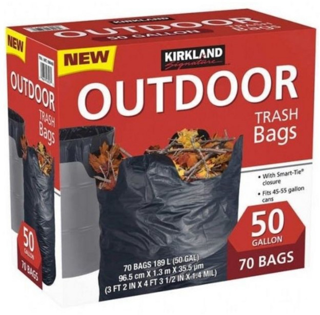 커클랜드 아웃도어 쓰레기 봉투 189L 70개입 50갤런 Kirkland Signature 50-Gallon Outdoor Trash Bag Black 70-count, 1개