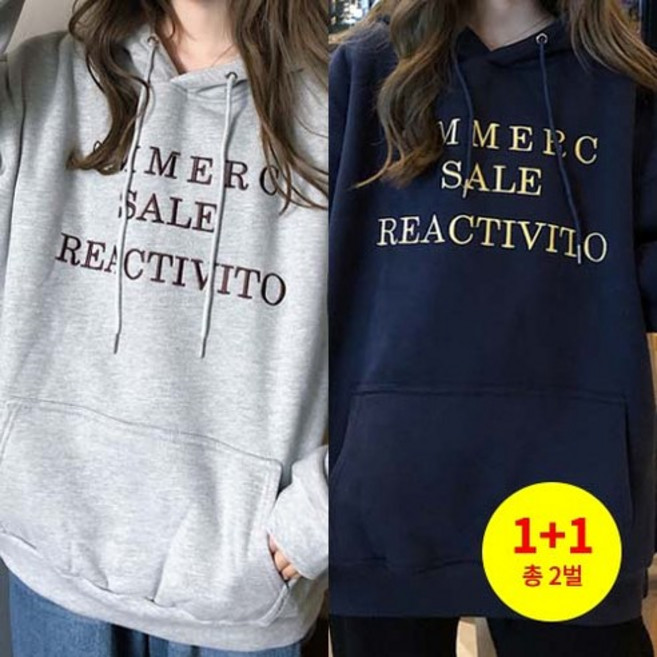 데일로엔 여성용 OMMERC 레터링 기모 후드 티셔츠 가을 겨울 기모 후드 맨투맨 티셔츠