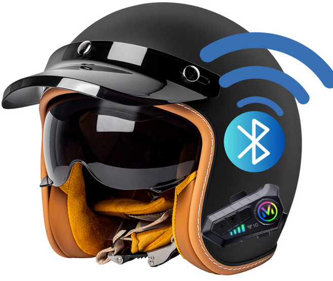 클래식 바이크 헬멧 블루투스 오토바이 레트로 스쿠터 반모 헬멧, L, H