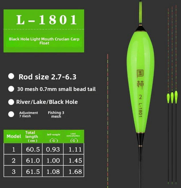 슈퍼 롱 나노 피쉬 플로트 잉어 메기 민감한 낚시 장비 테일 부력 표시기 호수 연못 호수용, R. L-1801【얇은 꼬리 60cm1.1g】