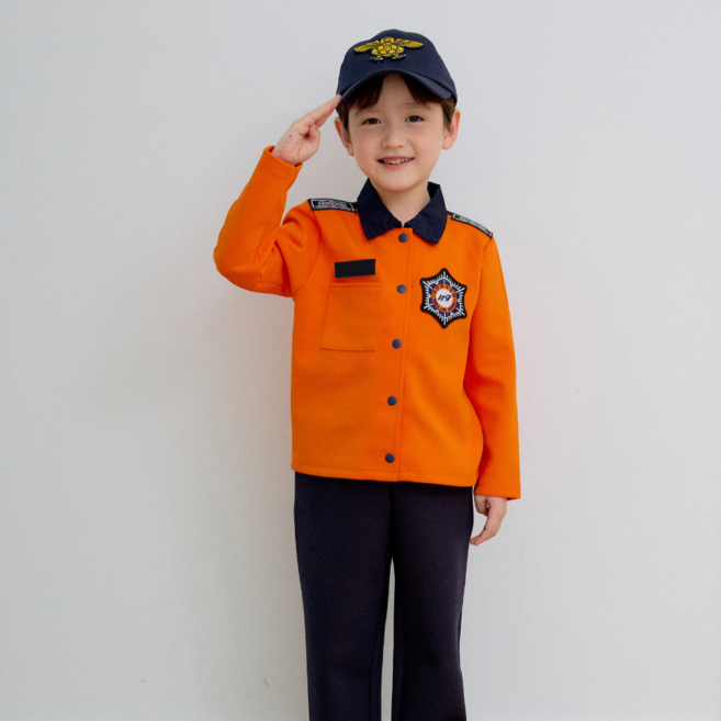 긴팔 키즈 소방복 주황 어린이 코스튬 의상 역할놀이