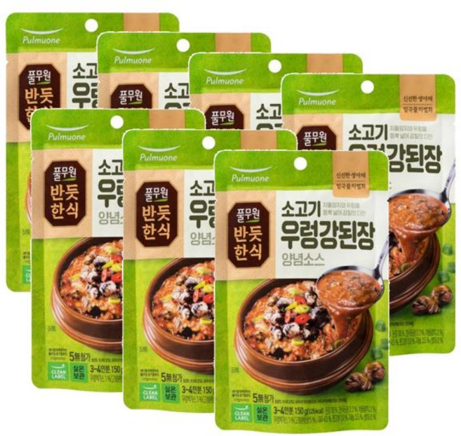 풀무원 반듯한식 소고기 우렁강된장 양념소스 (실온, 150g, 7개