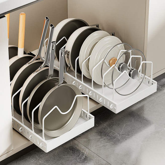 에이든 무타공 슬라이딩 냄비 후라이팬 정리대, 화이트, 1개