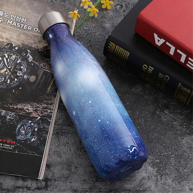 블루 은하수 디자인 보냉 보온병 500ml 운동 등산, 블루 500ml, 1개
