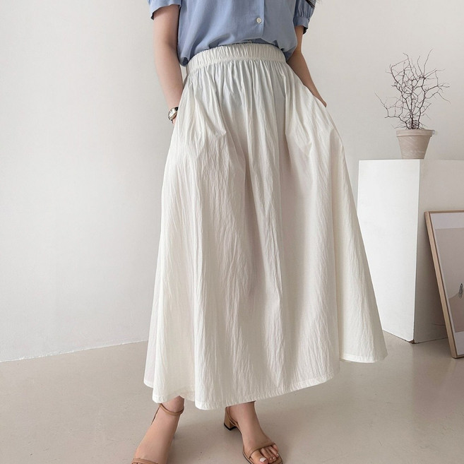더한땀 빅사이즈 소프트 바스락 밴딩 A라인 스커트