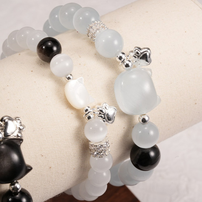 오누이디스플레이 천연원석 은요석 묘안석 고양이 팔찌 여성 비즈 팔찌 데일리 원석 팔찌