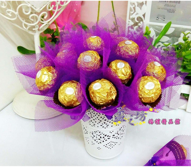 孟之坊婚禮精品舘 金莎花棒．情人節．畢業花束．畢業小熊．金莎花束, 1個