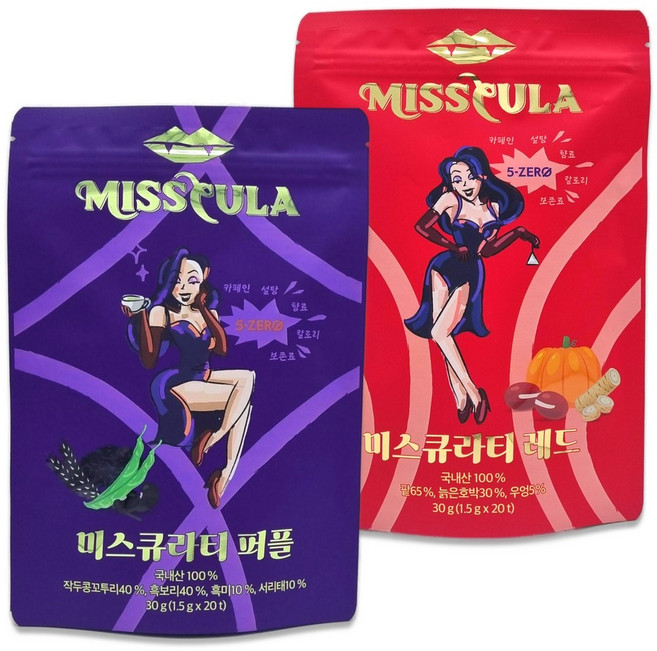 미스큐라티 혼합세트 팥호박차 작두콩차 붓기 탄력 한번에 관리 2종 x 20개입 1세트, 30g