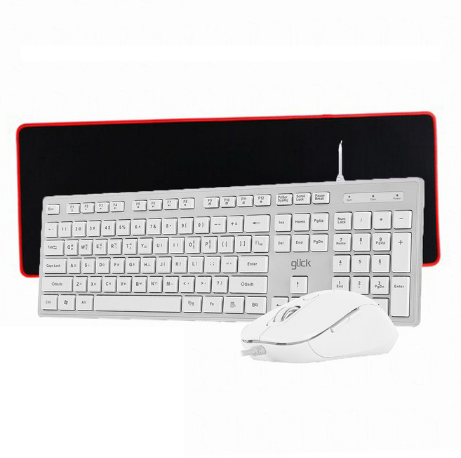 지클릭커 GMK-300 COMBO 슬림 유선 키보드마우스 세트 멤브레인 with 장패드, 인체공학적, 화이트
