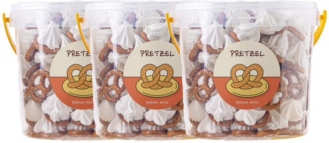 (대용량)누적리뷰수 5000개 이상 완전 맛있는 디저트 맛집 수제 대용량 프레첼머랭 답례품 어린이집 짭짤바삭 프레첼 조화, 3개, 1.5L