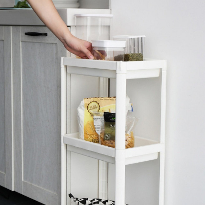 다플 폭좁은 수납장 틈새 선반 욕실 주방 이동식 철제, daoll 화이트 3단
