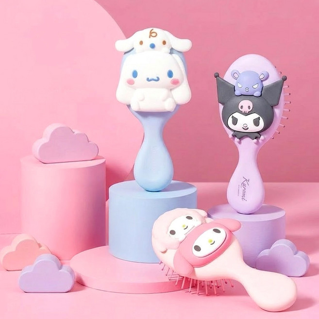 토이토이 산리오 헤어브러쉬 휴대용 입체 빗 쿠션크러쉬 쿠로미 멜로디 시나모롤, 1개, 핑크멜로디