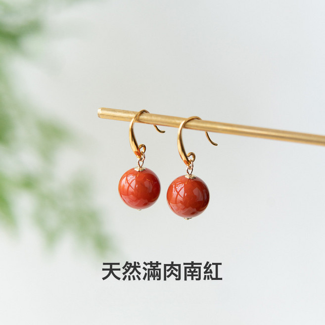 DFMEI 紅色耳環耳釘中式無洞耳夾女銀復古耳飾