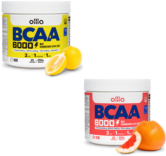[1+1] 올라 BCAA 6000 맛있는 아미노산 보충제, 레몬자몽, 2개, 250g
