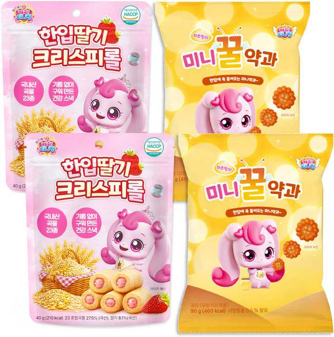 프린세스 캐치티니핑 한입 딸기 크리스피롤 40g + 하츄핑의 미니꿀약과 90g 세트, 2세트, 130g, 한입 딸기 크리스피롤+미니꿀약과