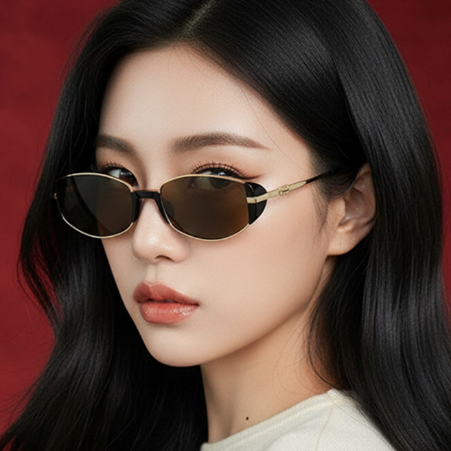 공항패션 긱시크 라운드 오벌 메탈 가벼운 슬림테 브라운 틴트 선글라스 F705