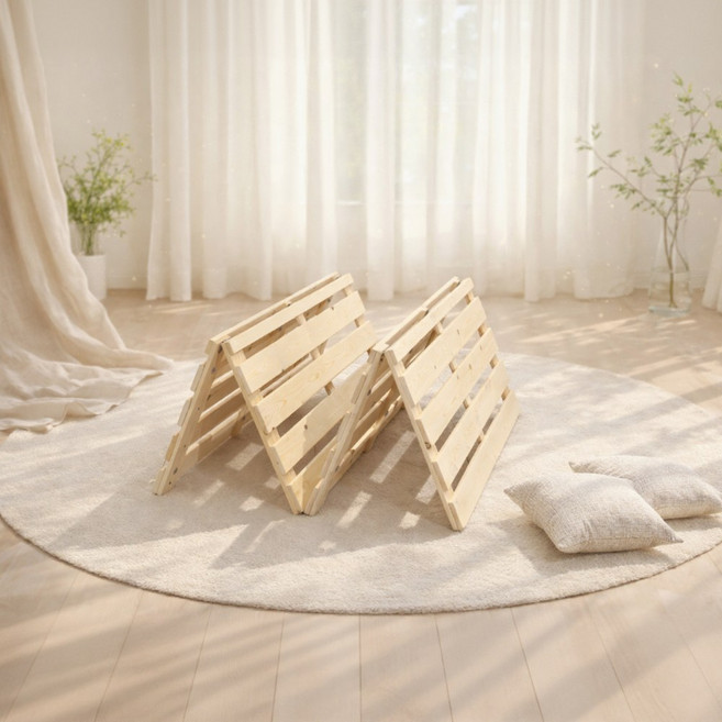 루체 침대 프레임 4단 접이식 매트리스 깔판 저상형 평상형 받침대, 내추럴