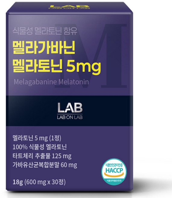 랩온랩 정품 식물성 멜라토닌 함유 멜라가바닌 멜라토닌 5mg, 30정, 1개