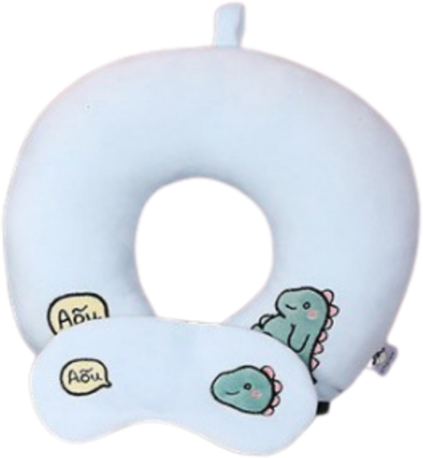 부드러운 애니멀 캐릭터 목쿠션 + 안대 세트, 블루