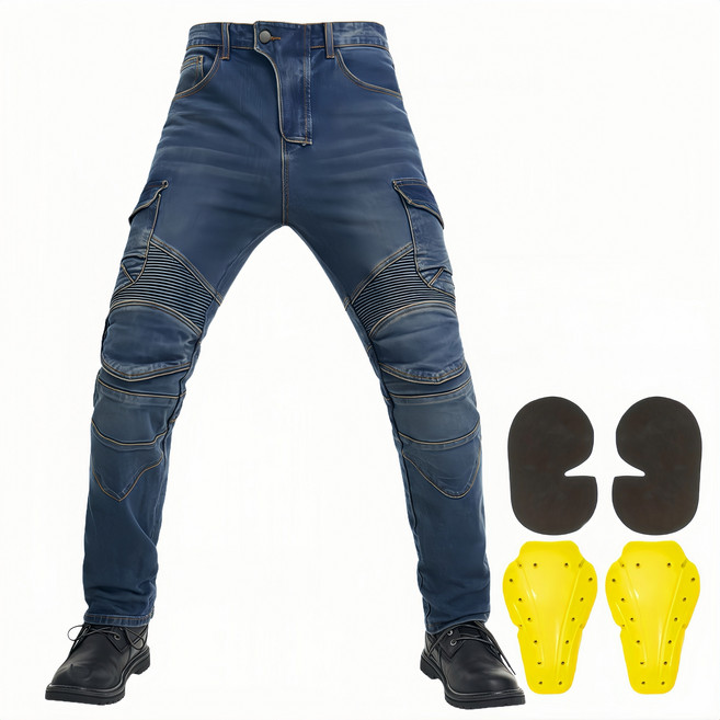 오토바이 라이딩 바지 도시 라이딩 바지 패션 및 안전 라이딩 바지 보호 장비를 제거 할 수있는 라이딩 바지 부드럽고 신축성있는 원단으로 매일 착용하기에 편안합니다., Blue