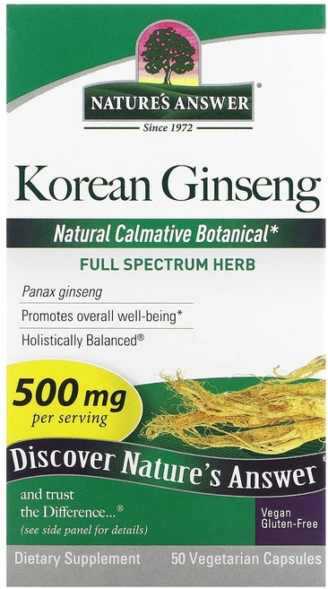 Nature's Answer 한국 인삼 500mg 식물성 캡슐 50정, NaturesAnswer한국인삼500mg식물성캡슐50정, 1개 - 쿠팡