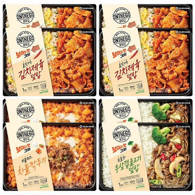 온더고 김치제육덮밥 290g 4개 + 더블치즈 차돌깍두기 300g 2개 + 우삼겹불고기덮밥 290g 2개, 온더고 김치제육덮밥 290g, 4개 + 더블치즈 차돌깍