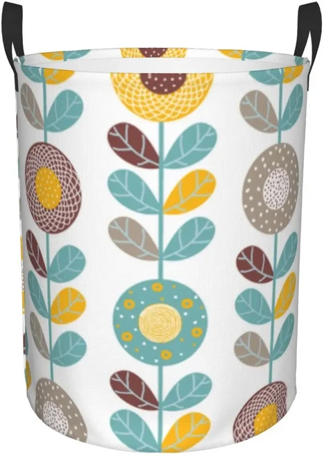 Orla Kiely 멀티 스템 꽃 세탁 바구니 접이식 스칸디나비아 스타일 장난감 옷 어린이 보관함, 1개