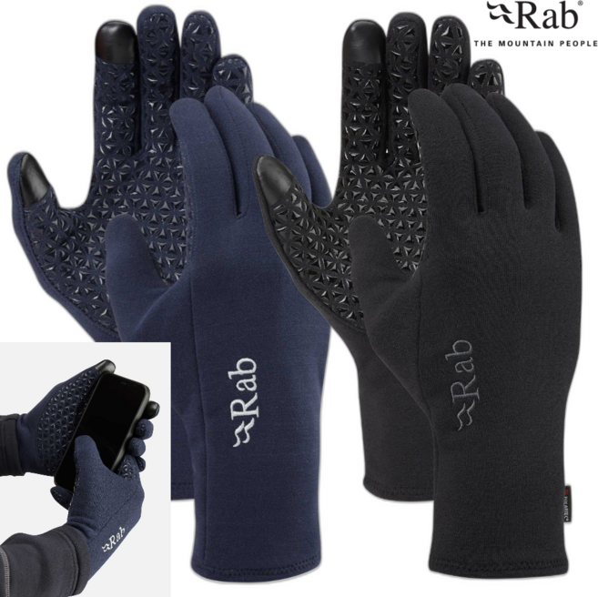 RAB 랩 파워스트레치 남녀공용 등산 아웃도어 장갑 스마트폰터치 등산장, 1. 블랙 (QAH-53), 1개