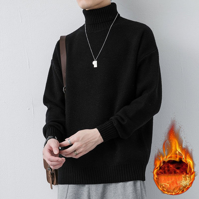 남성 폴라 니트 스웨터 캐주얼 가을 겨울 도톰 상의 레깅스 루즈핏 터틀넥 니트티 심플 무지 기모 하이넥 스웨터 CY