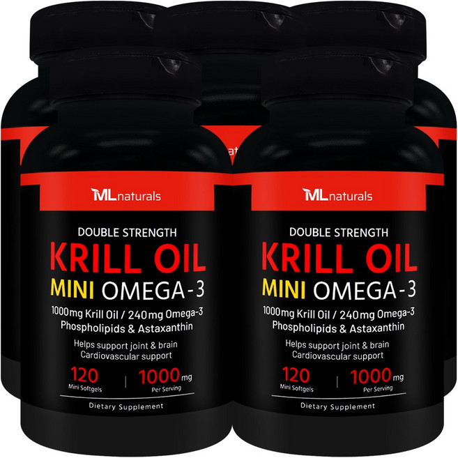 [미국빠른직구] 신제품 마이라이프 내추럴스 미니 크릴오일 오메가3 1000mg, 5개, 120정