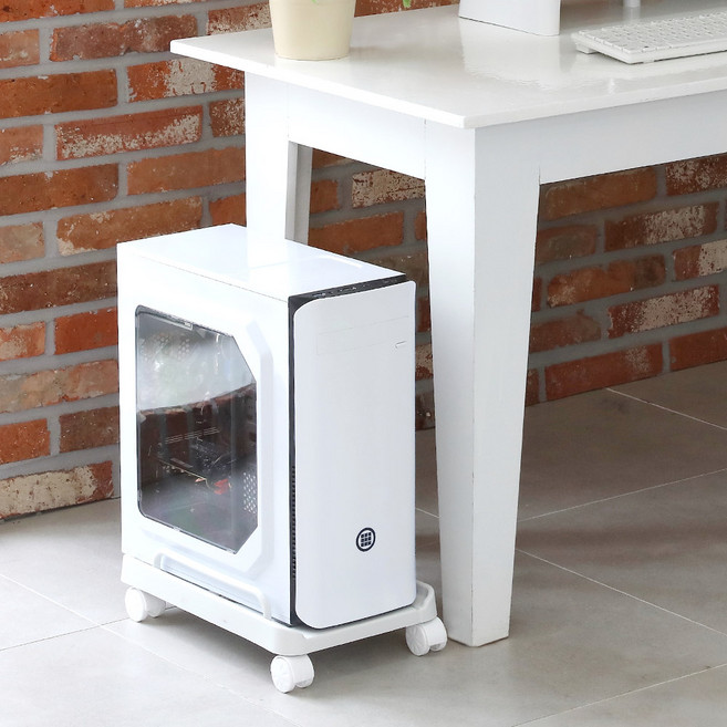 디스토어 폭조절 6바퀴 이동식 PC 컴퓨터 본체받침대, 디스토어 PC받침대 B타입 (이동식)_화이트, 1개