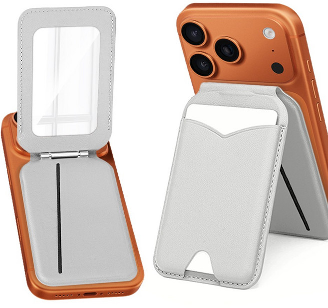 EVOL 강한자력 맥세이프 3장수납 스탠드 가죽 거울 카드지갑 거치대, 1개, 내추럴 화이트