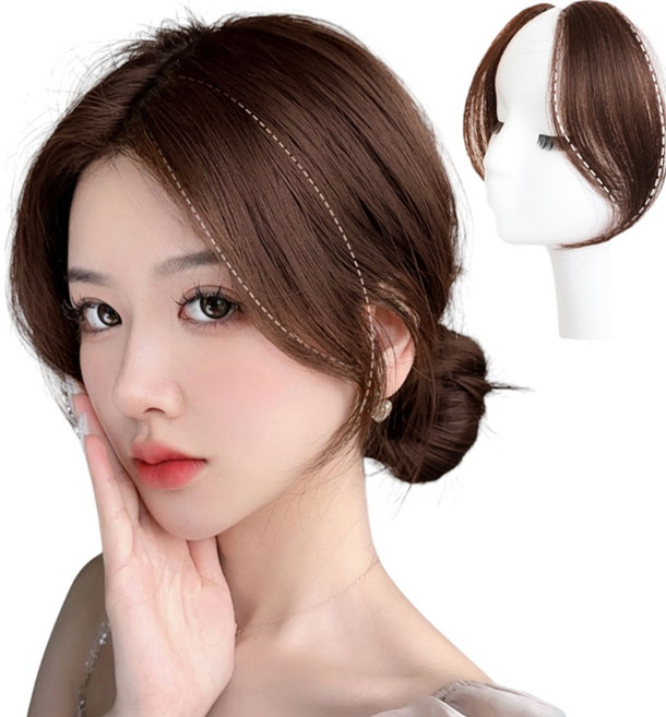 가발위드 자연스러운 사이드 헤어피스 인모 100프로 볼륨업 세트 프린지, 1개, 라이트브라운